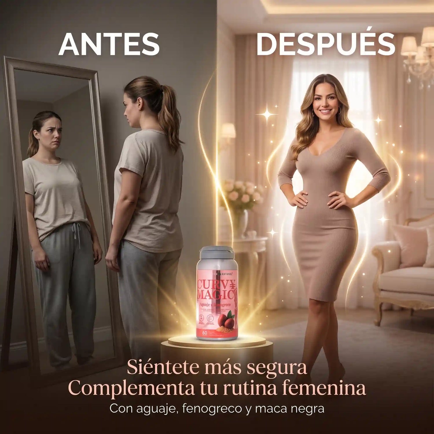 Resultados antes y después con Curvy Magic para aumentar curvas 